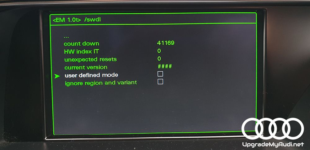 Ukryte zielone menu > SWDL > user defined mode